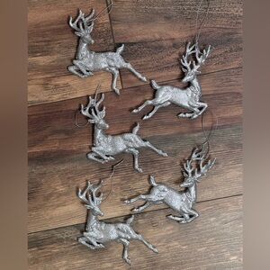 Elegant Silver Glittery Christmas Reindeer Ornament Set of 5 Holiday Cheer